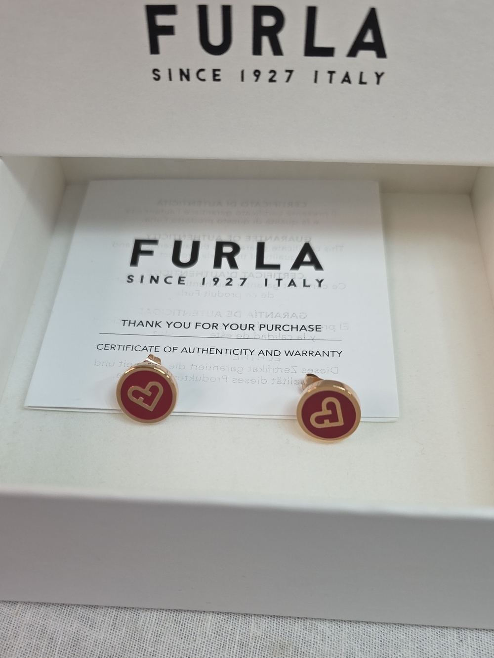 Furla Gold-Tone Red Heart Round Stud Earrings